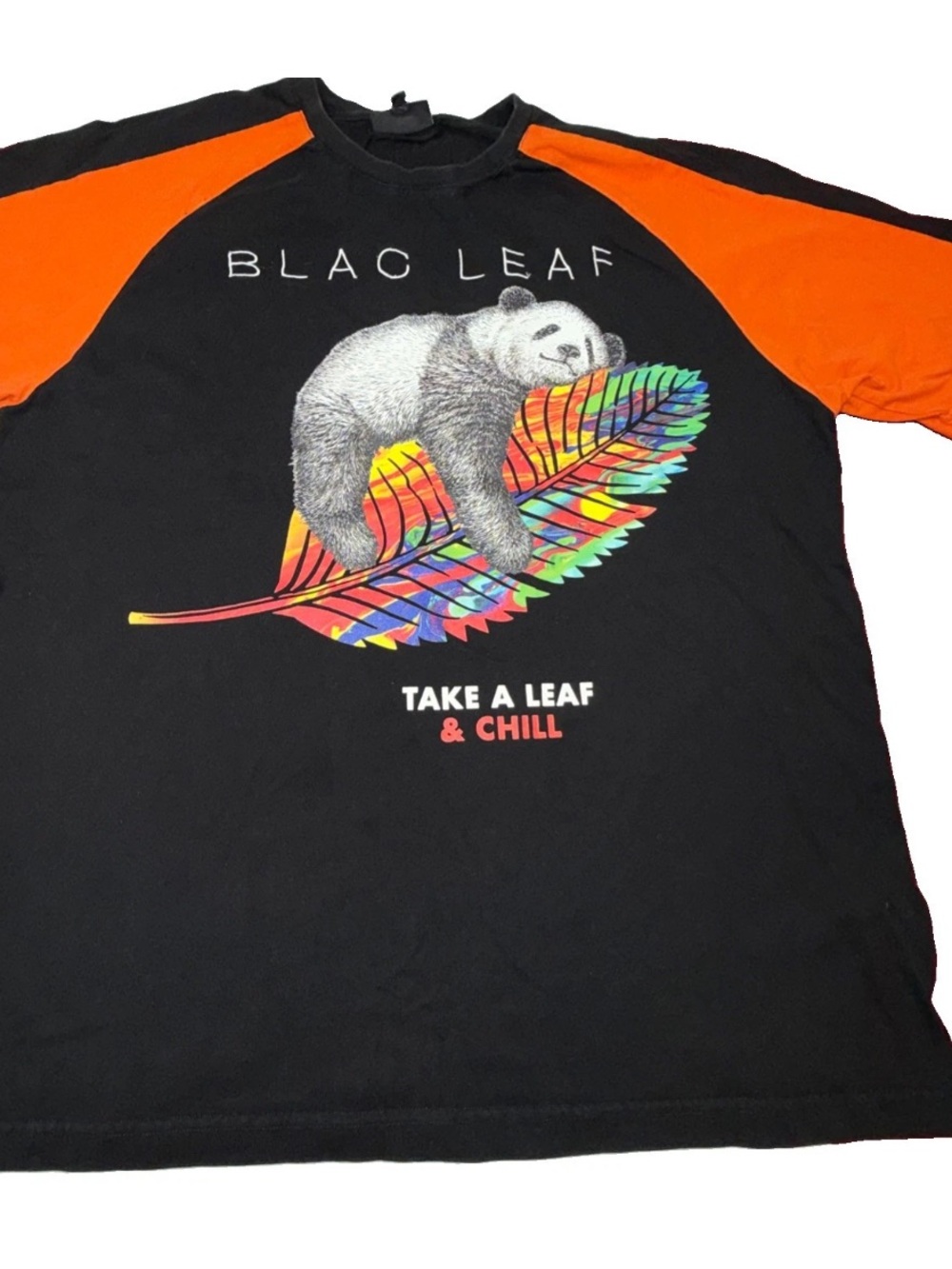 Blac Leaf T-shirt Black Orange Panda Bear Colorful Leaf Embroidered Pot Weed 2XL